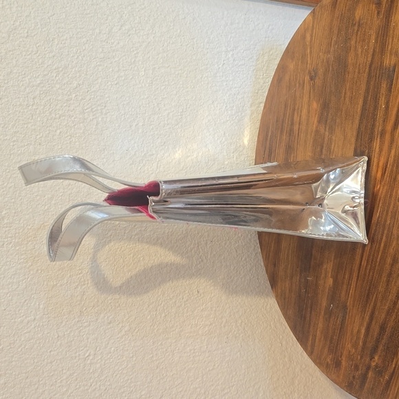Victoria's Secret Silver Metallic SMALL tote Bag RED satin interior Mod & Sassy! - Picture 3 of 12